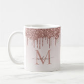 バラ金ゴールドグリッタードリップスパークルモノグラムスクリプト コーヒーマグカップ (左)