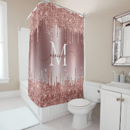 バラ金ゴールドグリッタードリップスパークルモノグラム名 シャワーカーテン