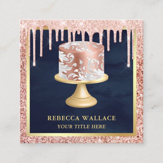 バラ金ゴールドグリッタードリップスピンクケ華美ーキベーカリー スクエア名刺 (正面)