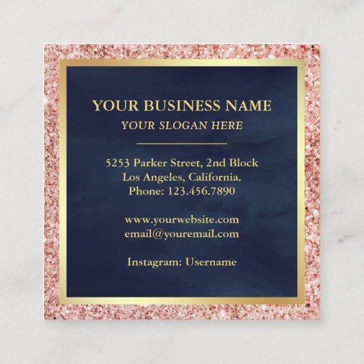 バラ金ゴールドグリッタードリップスピンクダマスクケーキベーカリー スクエア名刺 (裏面)