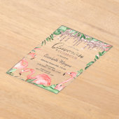 バラ金ゴールドグリッタードリップスピンクフラミンゴスキンセアニラ アクリル招待状 (レイダウン)