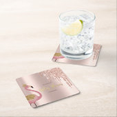 バラ金ゴールドグリッタードリップスピンクフラミンゴベビーシャワー スクエアペーパーコースター (インサイチュ)