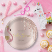 バラ金ゴールドグリッタードリップスピンクフラミンゴベビーシャワー ペーパープレート (パーティー)