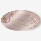 バラ金ゴールドグリッタードリップスピンクフラミンゴベビーシャワー ペーパープレート (アングル)