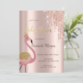 バラ金ゴールドグリッタードリップスピンクフラミンゴベビーシャワー 招待状 (スタンド正面)