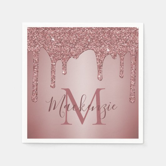 バラ金ゴールドグリッタードリップスファッションモノグラム スタンダードカクテルナプキン (正面)