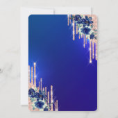 バラ金ゴールドグリッタードリップスブルーフラワーズスウィート16 招待状 (裏面)