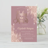 バラ金ゴールドグリッタードリップスベビーフットベビーシャワー 招待状 (スタンド正面)