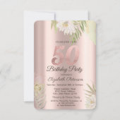 バラ金ゴールドグリッタードリップスボホフラワーズ50誕生日 招待状 (正面)