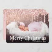 バラ金ゴールドグリッタードリップスメリークリスマスフォト シーズンカード (正面/裏面)