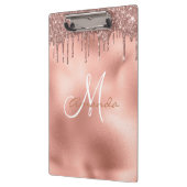 バラ金ゴールドグリッタードリップスモノグラムパーソナライズされた クリップボード (左)