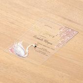 バラ金ゴールドグリッタードリップスワンクラウンフラワー アクリル招待状 (レイダウン)