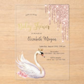 バラ金ゴールドグリッタードリップスワンクラウンフラワー アクリル招待状 (正面)