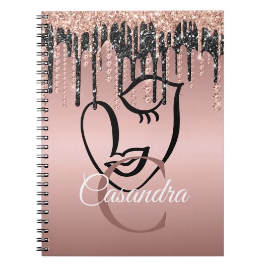 バラ金ゴールドグリッタードリップス抽象芸術ラッシュモノグラム ノートブック (正面)