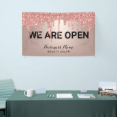 バラ金ゴールドグリッタードリップス美しいサロンWe are Open B 横断幕 (トレードショー)