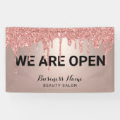 バラ金ゴールドグリッタードリップス美しいサロンWe are Open B 横断幕 (横)