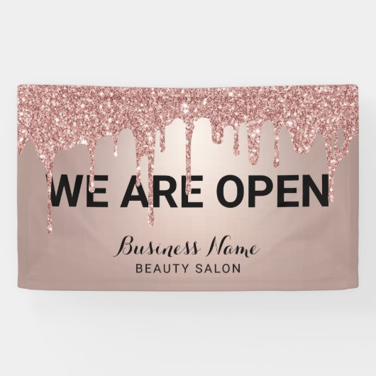 バラ金ゴールドグリッタードリップス美しいサロンWe are Open B 横断幕 (横)