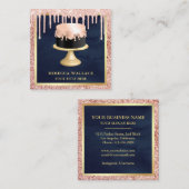 バラ金ゴールドグリッタードリップス赤面ピンクケーキベーカリー スクエア名刺 (正面/裏面)