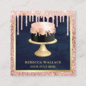 バラ金ゴールドグリッタードリップス赤面ピンクケーキベーカリー スクエア名刺 (正面)