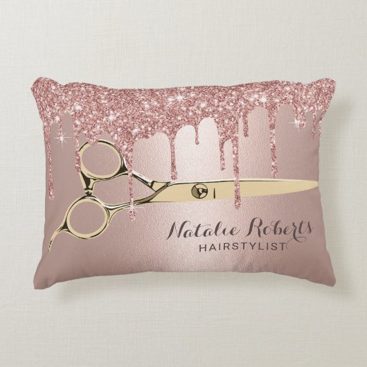 バラ金ゴールドグリッタードリップス金ゴールドシザーヘアサロン アクセントクッション (正面)