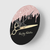 バラ金ゴールドグリッタードリップス金ゴールドシザーヘアサロン ラウンド壁時計 (傾斜)