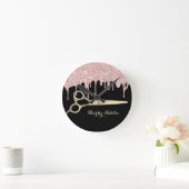 バラ金ゴールドグリッタードリップス金ゴールドシザーヘアサロン ラウンド壁時計 (ホーム)