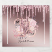 バラ金ゴールドグリッタードリップス50誕生日サプライズ スパークリングワインラベル (シングルラベル)