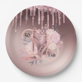 バラ金ゴールドグリッタードリップス50誕生日サプライズ ペーパープレート (正面)