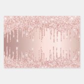 バラ金ゴールドグリッタードリップピンクのスパークルグラムガーリー ラッピングペーパーシート (正面3)