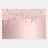 バラ金ゴールドグリッタードリップピンクのスパークルグラムガーリー ラッピングペーパーシート (正面3)