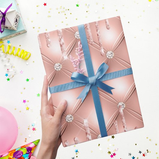 バラ金ゴールドグリッタードリップピンクのスパークルラグジュアリー ラッピングペーパー