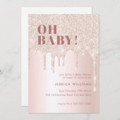バラ金ゴールドグリッタードリップピンクガールOhベビーシャワー 招待状 (正面/裏面)
