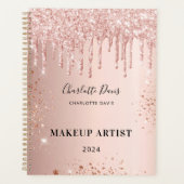 バラ金ゴールドグリッタードリップピンク名署名2023 プランナー手帳 (正面)