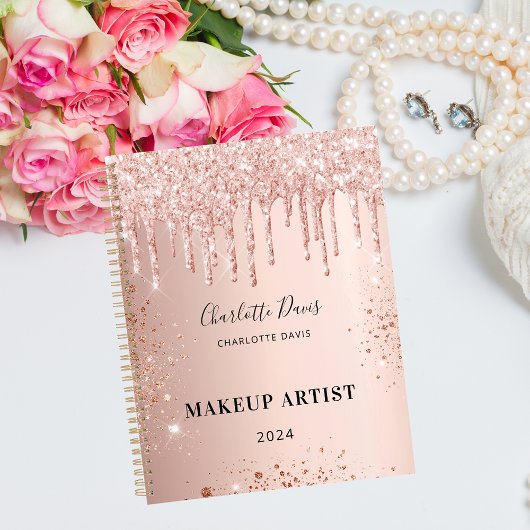 バラ金ゴールドグリッタードリップピンク名署名2023 プランナー手帳