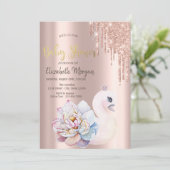 バラ金ゴールドグリッタードリップベビースワンベビーシャワー 招待状 (スタンド正面)