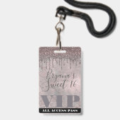 バラ金ゴールドグリッタードリップマーメイドスウィート16 VIPパス バッジ (Front with Lanyard)
