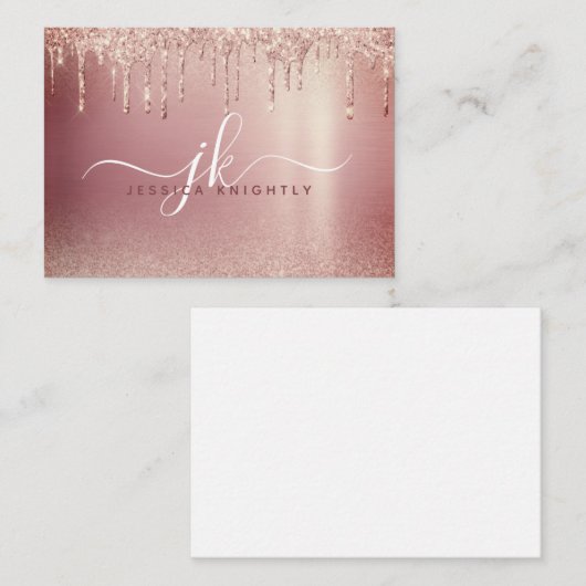 バラ金ゴールドグリッタードリップモノグラエレガントムイニシャル ノートカード (正面/裏面)