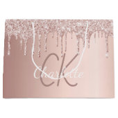 バラ金ゴールドグリッタードリップモノグラムエレガントスクリプト ラージペーパーバッグ (正面)