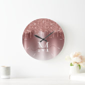 バラ金ゴールドグリッタードリップモノグラムメタリック ラージ壁時計 (ホーム)