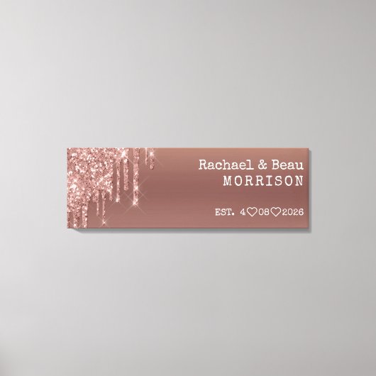 バラ金ゴールドグリッタードリップ結婚カップルの記念日 キャンバスプリント (正面)