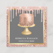 バラ金ゴールドグリッタードリップ赤面ピンクカスタムケーキ スクエア名刺 (正面)