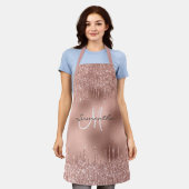 バラ金ゴールドグリッタードリップ金属箔パーソナライズされた エプロン (着用した状態)