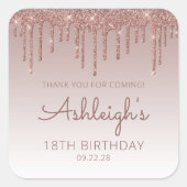 バラ金ゴールドグリッタードリップ18th誕生日ありがとう スクエアシール (正面)