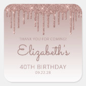 バラ金ゴールドグリッタードリップ40th誕生日ありがとう スクエアシール (正面)