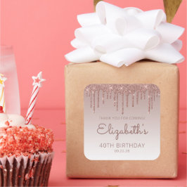 バラ金ゴールドグリッタードリップ40th誕生日ありがとう スクエアシール