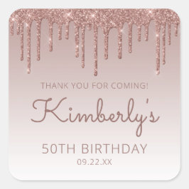 バラ金ゴールドグリッタードリップ50th誕生日ありがとう スクエアシール