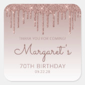 バラ金ゴールドグリッタードリップ70th誕生日ありがとう スクエアシール (正面)