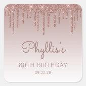 バラ金ゴールドグリッタードリップ80誕生日 スクエアシール (正面)