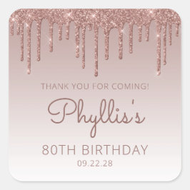 バラ金ゴールドグリッタードリップ80th誕生日ありがとう スクエアシール
