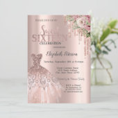 バラ金ゴールドグリッタードリップ、ドレスフラワースウィート16 招待状 (スタンド正面)